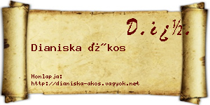 Dianiska Ákos névjegykártya