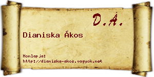 Dianiska Ákos névjegykártya